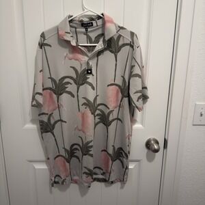 Bad Birdie Men's Polo Floral Pink Bird Design Size‎ Large